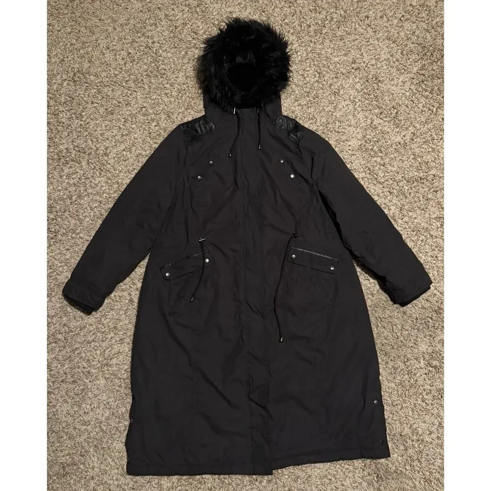 Torrid Womens Black Wind & Water Resistant Faux Fur Hooded Jacket Plus Size 2 - Picture 4 of 16